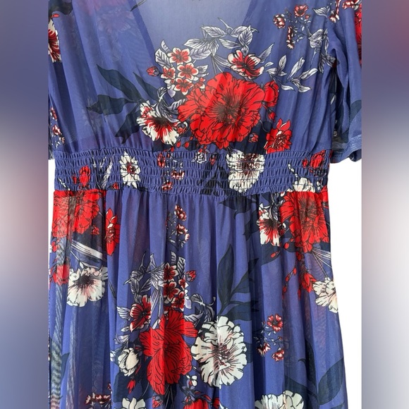 Derek Heart Sheer Floral High Low Flowy Sleeve Button Waist Ruffle Cardigan - Picture 3 of 6